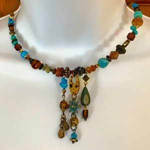 Turquoise beaded necklace and earrings